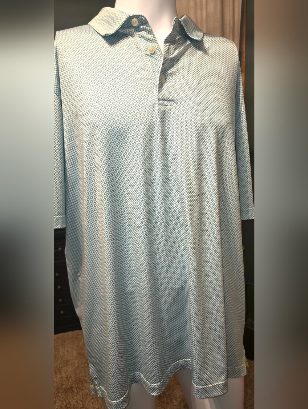 Men's Light Blue/Green Micro-Pattern Polo Shirt Maelreg Performance